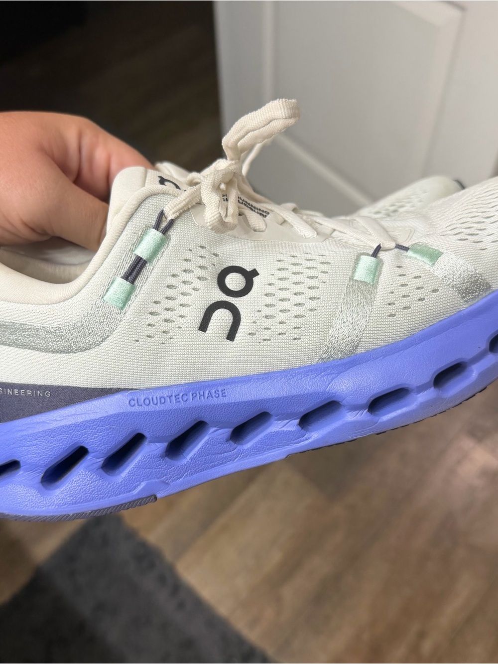On Running Women’s Athletic Shoes Cream Upper with Lavender Midsole
